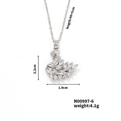 Elegant Brass Rhinestone Swan Pendant Necklace for Chic and Trendy Look