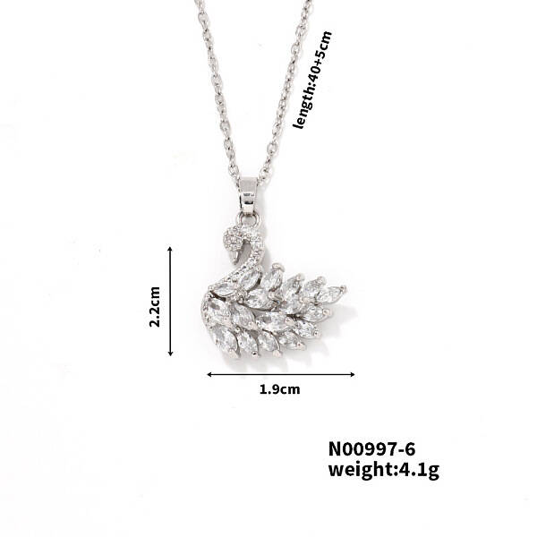 Elegant Brass Rhinestone Swan Pendant Necklace for Chic and Trendy Look