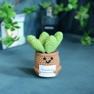Cute Succulent Pot Design Crochet Decorations, Creative Mini Positive Potted Succulent Crochet Ornament, Home Decor for Livin...