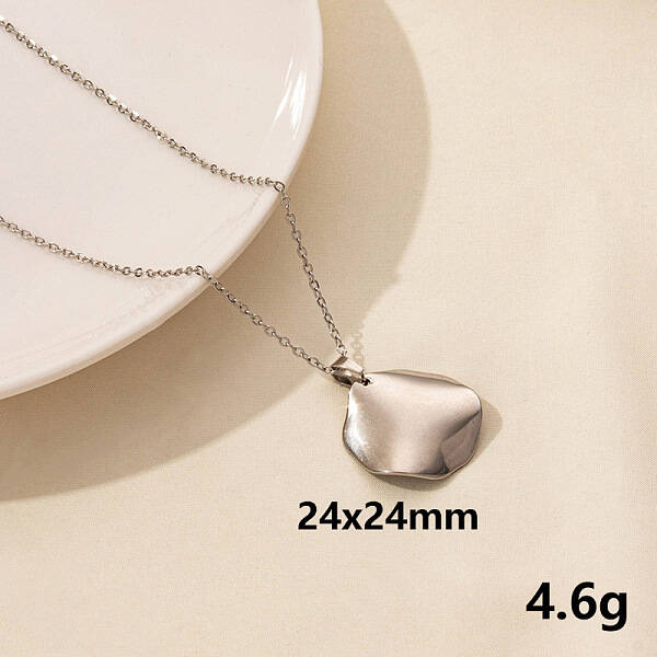 Stainless Steel Flat Round Pendant Necklaces