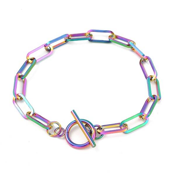 Unisex PVD Vacuum Plating 304 Stainless Steel Paperclip Chain Bracelets
