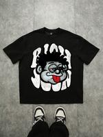 Manfinity ZONE917 men's loose fit ripped casual pattern printed Black oversized drop shoulder T-shirt