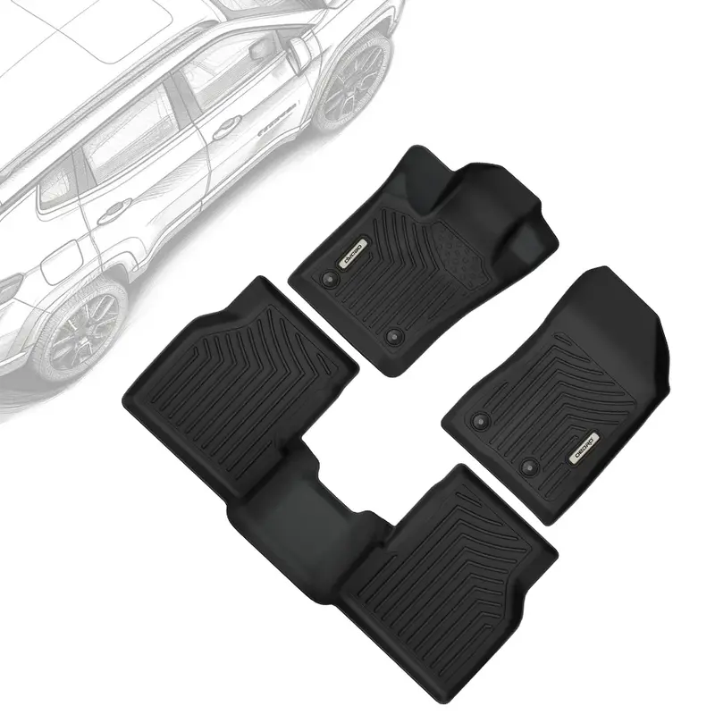 OEDRO Floor Mats for 2017-2025 Jeep Compass with Passenger Side w/ 2 Floor Mat Retaining Posts, TPE All-Weather Guard Full Se...