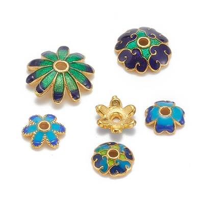 Mixed Brass Enamel Bead Caps
