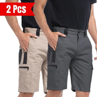 2 solid color men's shorts with zippered pockets, waterproof tactical work pants without waistband, regular sports pockets, d...