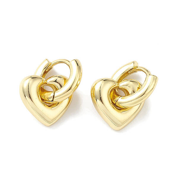 Rack Plating Brass Heart Dangle Hoop Earrings for Women