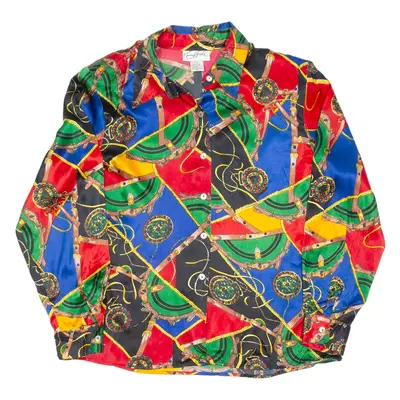 KAREN ARNOLD Womens Printed Blouse Red Collared Long Sleeve Silk Crazy Pattern M
