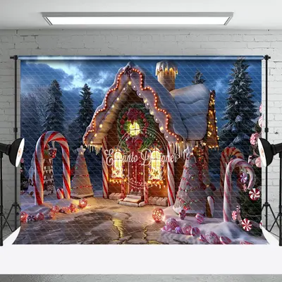 Aperturee Night Funny Christmas Vibe Candy Cane House Backdrop | Christmas Background Photography | Christmas Backgrounds Fir...