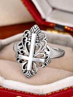 Vintage Style Hollow Cross Design Ring, Fashion Copper Jewelry for Women and Girls, Casual All-match Accessories for Party, D...