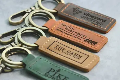 Business Logo Keychain, Custom Leather Keychain