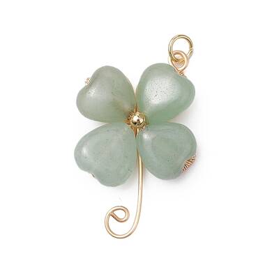 Natural Green Aventurine Copper Wire Wrapped Shamrock Pendants