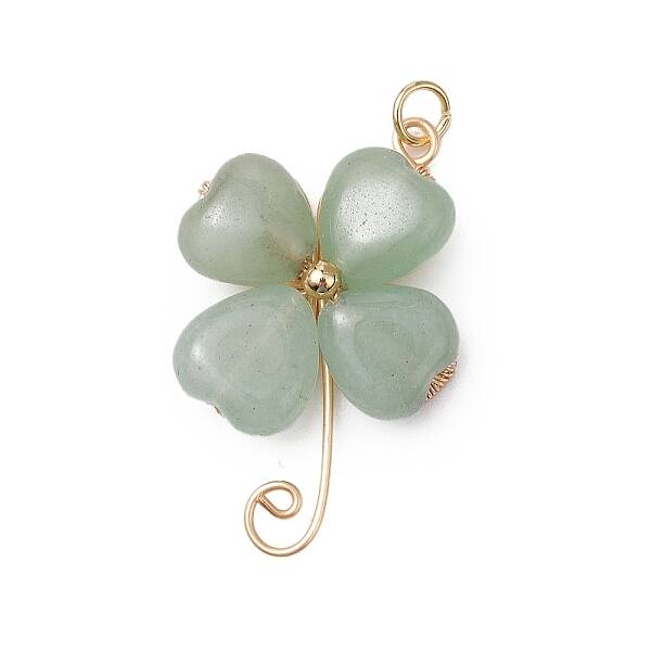 Natural Green Aventurine Copper Wire Wrapped Shamrock Pendants