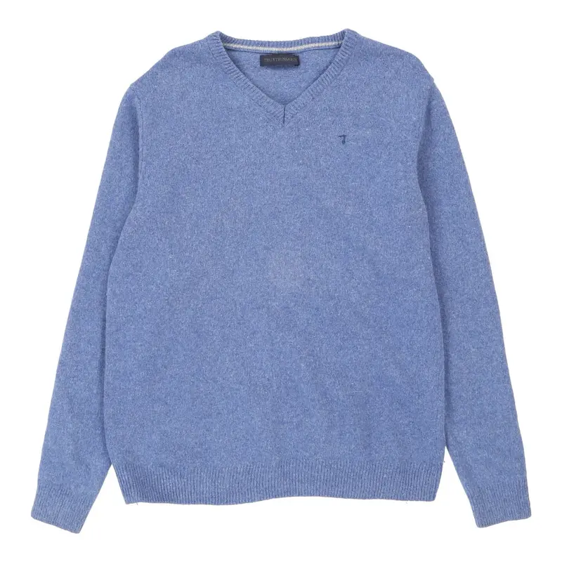 Tru Trussardi V-neck Jumper - XL Blue Wool Blend