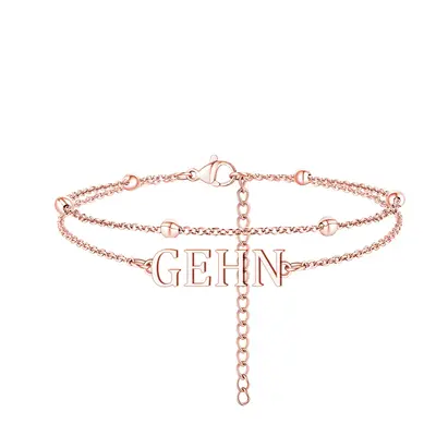 14K Rose Gold Personalized Classic Name Multi-layered Anklet