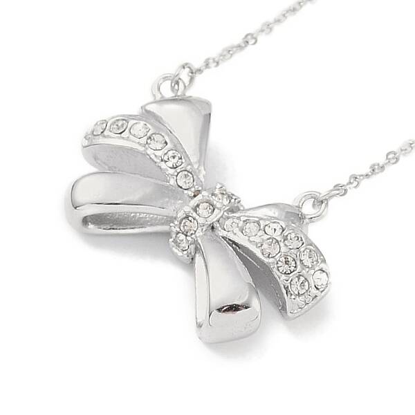 304 Stainless Steel Crystal Rhinestone Cable Chain Bowknot Pendant Necklaces for Women