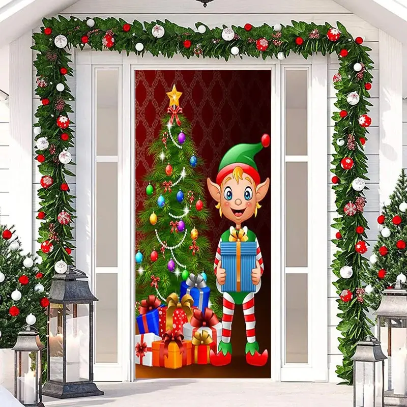 Christmas Elf Tree Presents Door Cover Decoration - Aperturee