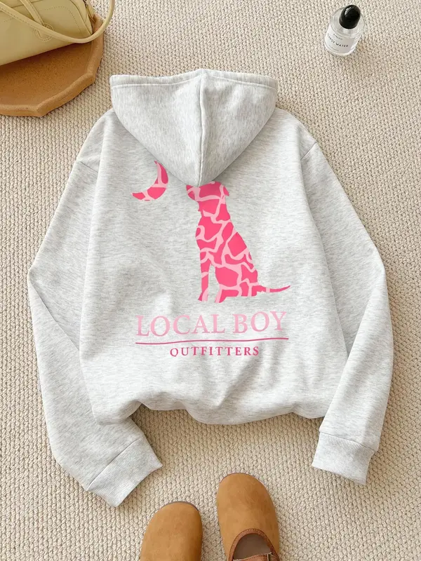 Women's Giraffe Print Hoodie, Casual Long Sleeve Hooded Sweatshirt for Fall & Winter, Women's Clothes for Daily Wear, Casual ...