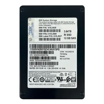 01EJ599 IBM 3.84TB Multi-Level Cell SAS 12Gb/s Read intensive 2.5-Inch Solid State Drive for Storwize V5000