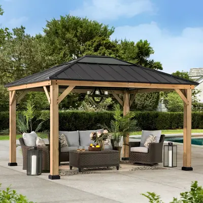 SUNJOY 11x13 Wooden Gazebo Kits with Skylight and Ceiling Hook
