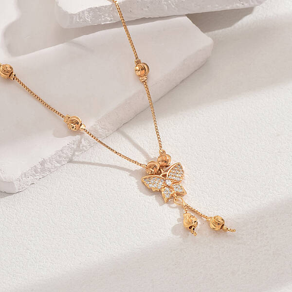 Fashionable Brass Pave Cubic Zirconia Butterfly Pendant Necklaces