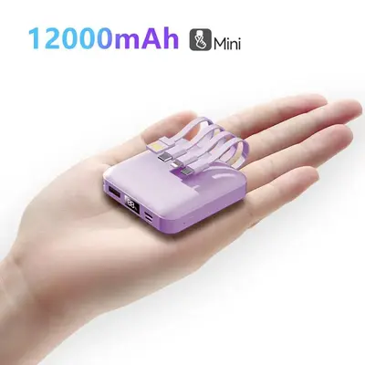 12000mAh Power Bank for Summer Gift, Portable Charger for iPhone Android, Phone Charger, Power Bank with Built-in Cables For ...