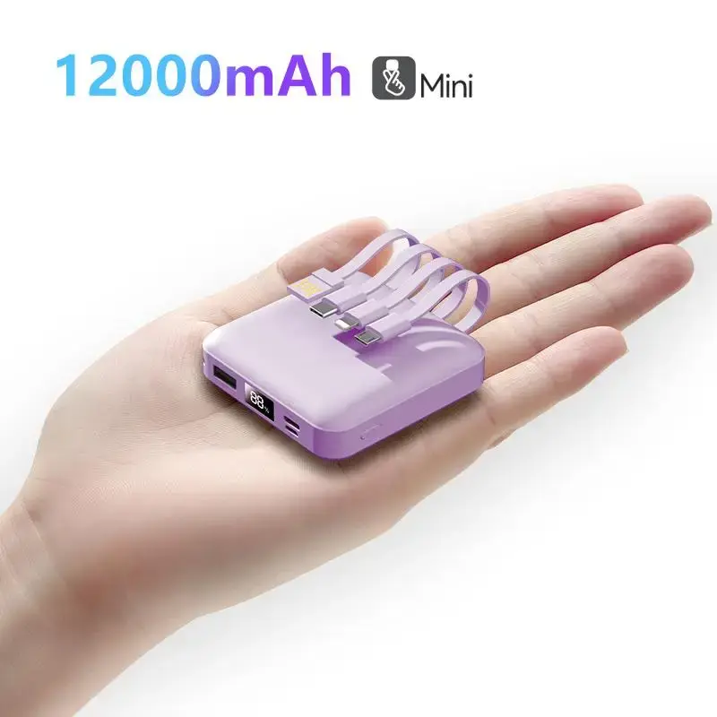 12000mAh Power Bank for Summer Gift, Portable Charger for iPhone Android, Phone Charger, Power Bank with Built-in Cables For ...