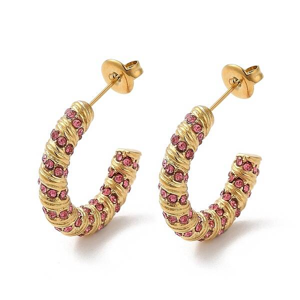 Real 18K Gold Plated 304 Stainless Steel with Glass Ring Stud Earrings