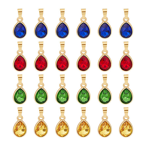 24Pcs 4 Color Faceted Glass Pendant