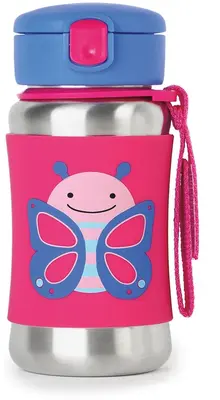 Skip Hop Zoo Straw Stainless Steel Water Bottle with Straw farfalla 12 months+ 350 ml