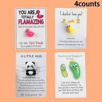 Cute Cartoon Design Pocket Hug Card, 4 Counts/set Mini Resin Greeting Card with Self Adhesive Sticker, Party Gift for Friends...