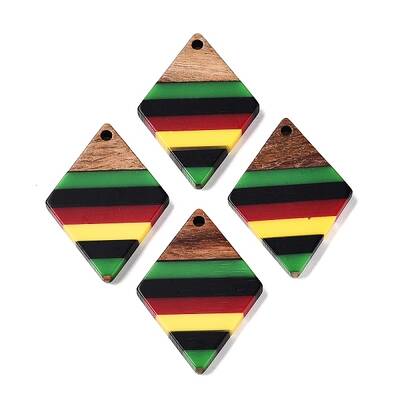 Jamaican Colour Epoxy Resin & Walnut Wood Pendants