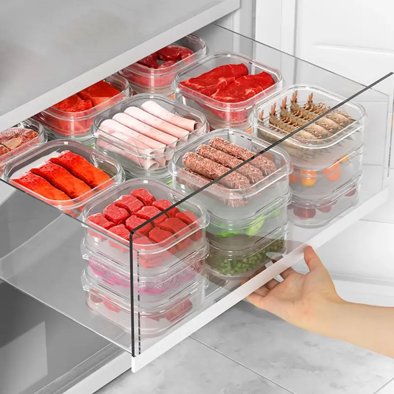 Clear Leak-proof Plastic Refrigerator Crisper With Lid, 10pcs Refrigerator Food Storage Container, Kitchen Utensils & Gadgets
