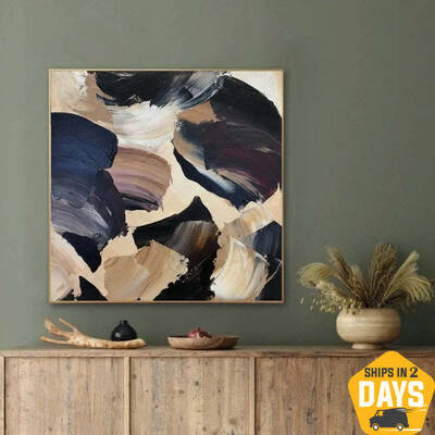 Abstract Art, Brown Painting on Canvas 12x12 in, Small Canvas Wall Art, Original Abstract Oil Painting, 100% Hand Painted, Wa...