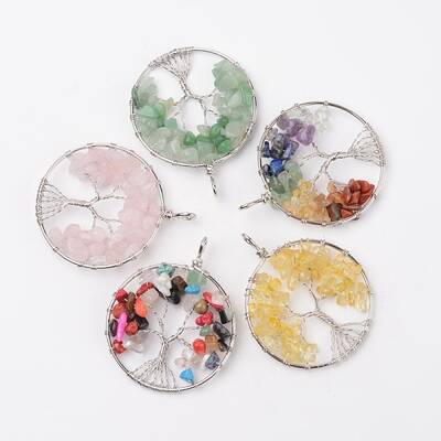 Tree of Life Natural & Synthetic Mixed Stone Big Pendants