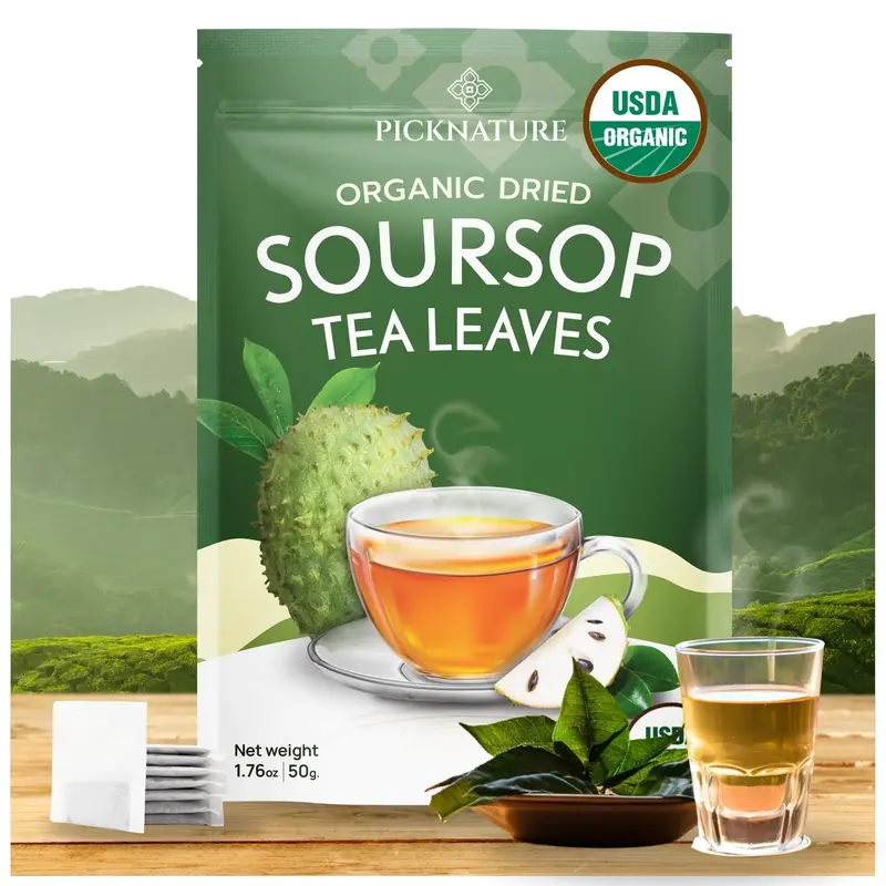 PICKNATURE USDA Organic Dried Soursop Tea Leaves - Antioxidant & Caffeine-Free | Soothe Indigestion, Boost Immunity and Detox...