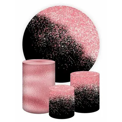 Aperturee Pink Glitter Round Black Happy Birthday Backdorp Kit | Circle Backdrops For Birthday | Custom Round Backdrop | Birt...