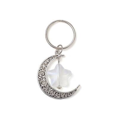 Moon and Star Tibetan Style Alloy & Acrylic Pendant Keychain