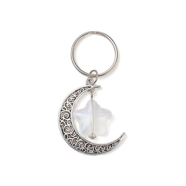 Moon and Star Tibetan Style Alloy & Acrylic Pendant Keychain