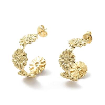 Ion Plating(IP) Sunflower 304 Stainless Steel Stud Earrings