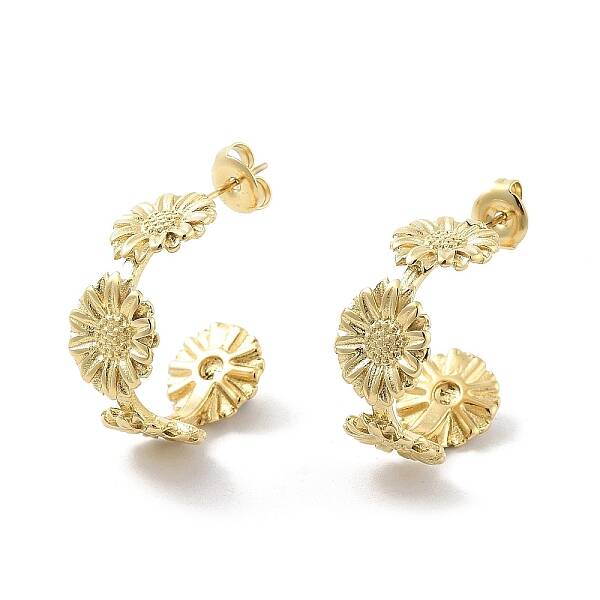 Ion Plating(IP) Sunflower 304 Stainless Steel Stud Earrings