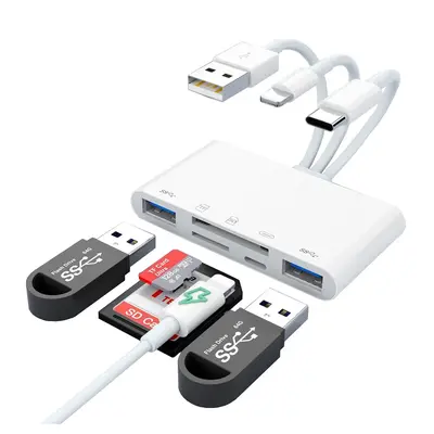 AIELOARÂ Portable Multifunctional USB HUB, USB 2.0 HUB with SD Card Reader, Multi-functional Outdoor Shooting Camera SD Card ...