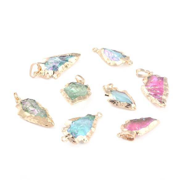 Electroplate Natural Quartz Pendants & Links Connectors
