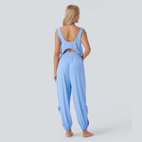 Halara Sleeveless Backless Cut Out Drawstring Side Pocket Cool Touch Yoga Jumpsuit-UPF50+