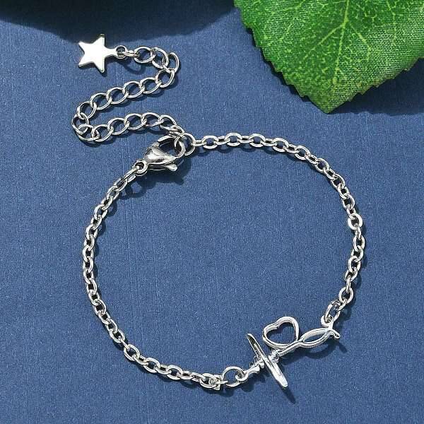 304 Stainless Steel Heartbeat Link Bracelets