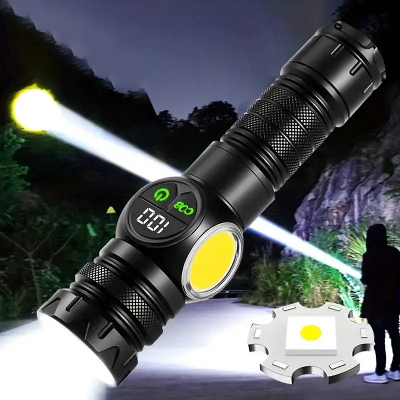 USB Rechargeable LED Flashlight, Long Endurance Waterproof Flashlight with 9 Lighting Modes, Suitable for Outdoor Enthusiasts...