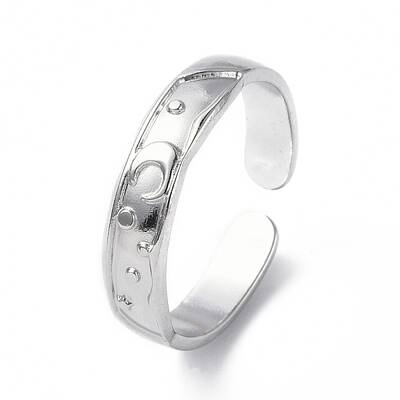 Non-Tarnish 304 Stainless Steel Crescent Moon Open Cuff Ring for Women