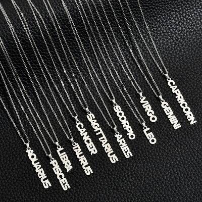 12Pcs 12 Styles 304 Stainless Steel Word Constellation Pendant Necklaces