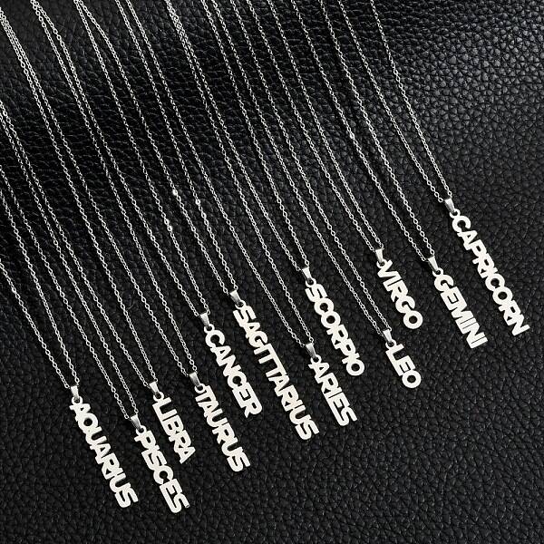 12Pcs 12 Styles 304 Stainless Steel Word Constellation Pendant Necklaces