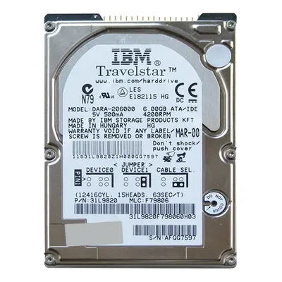 DARA-206000 IBM 6GB 4200RPM IDE Ultra ATA/66 (ATA-5) 512KB Cache 2.5-Inch Hard Drive