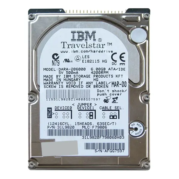 DARA-206000 IBM 6GB 4200RPM IDE Ultra ATA/66 (ATA-5) 512KB Cache 2.5-Inch Hard Drive